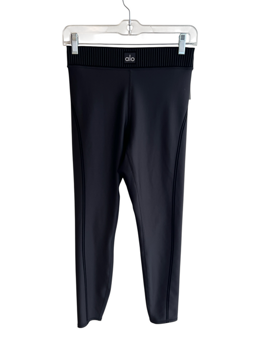 Alo Size S Black Polyester Blend Elastic Waist High Rise Logo Patch Leggings Black / S