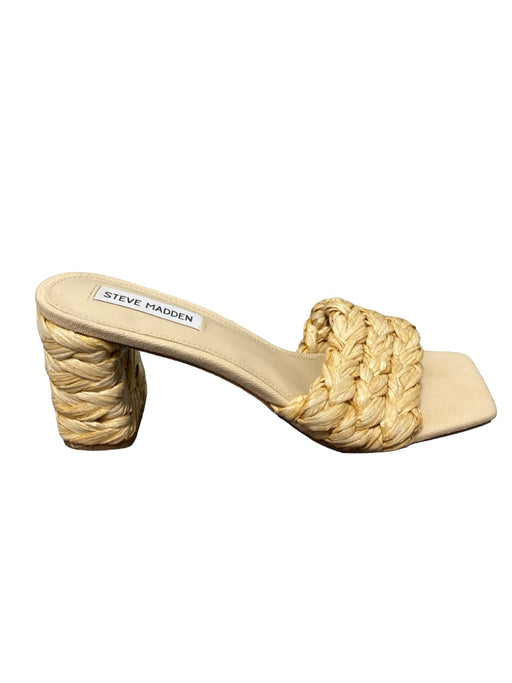 Steve Madden Shoe Size 9 Cream Weave Square Toe Block Heel Slip On Shoes Cream / 9