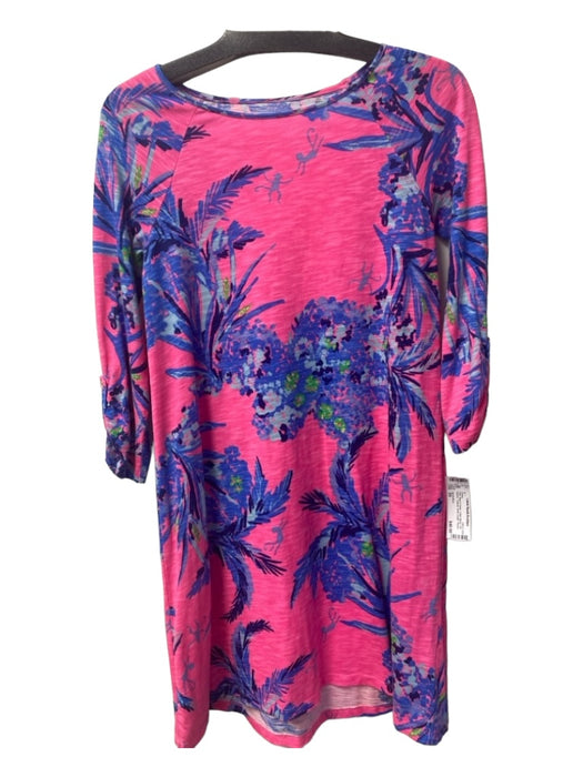 Lily Pulitzer Size XS Pink, Blue & Green Cotton Blend 3/4 Sleeve Tropical Dress Pink, Blue & Green / XS