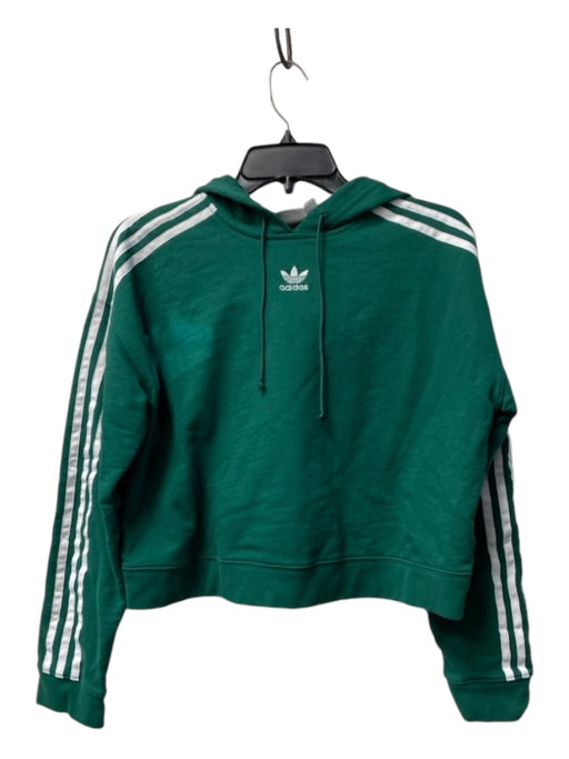 Adidas Size Small Green & White Cotton Hood Tie at Neck Stripe Sleeve Sweatshirt Green & White / Small