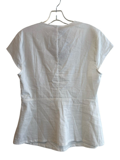 Universal Standard Size S White Linen Blend V Neck Short Sleeve Side Zip Top White / S