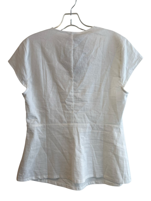 Universal Standard Size S White Linen Blend V Neck Short Sleeve Side Zip Top White / S