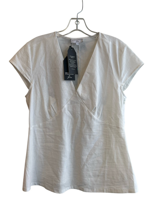Universal Standard Size S White Linen Blend V Neck Short Sleeve Side Zip Top White / S