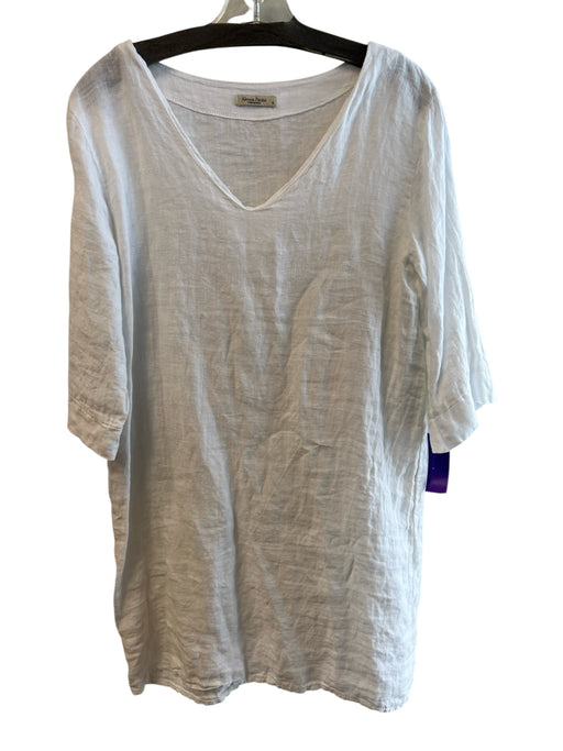 Alessia Pacini Size S White Linen V Neck 1/2 Sleeve Above knee Dress White / S