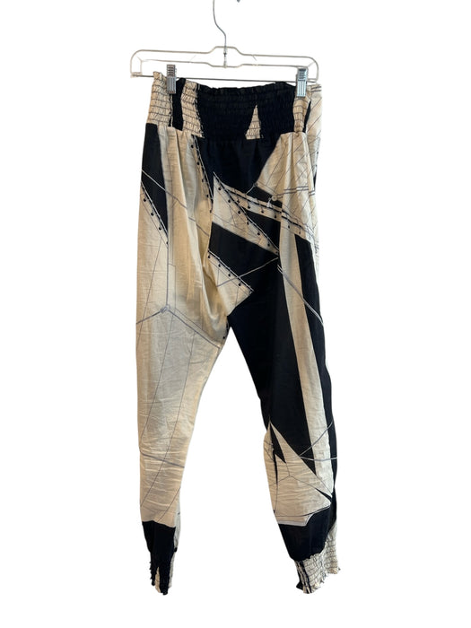 Free People Size 2 Black & Beige Cotton Abstract Print Stretch Waist Pants Black & Beige / 2