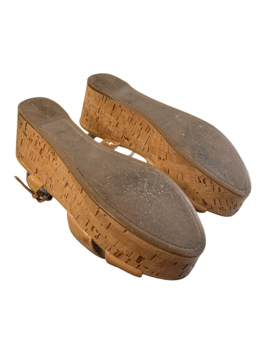 Prada Shoe Size Est 7.5 Beige Leather & Cork Platform Ankle Strap Open Toe Shoes Beige / Est 7.5