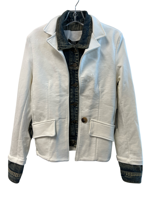 Six/Fifty Size M White & Blue Cotton Denim Detail Long Sleeve Button Down Jacket White & Blue / M