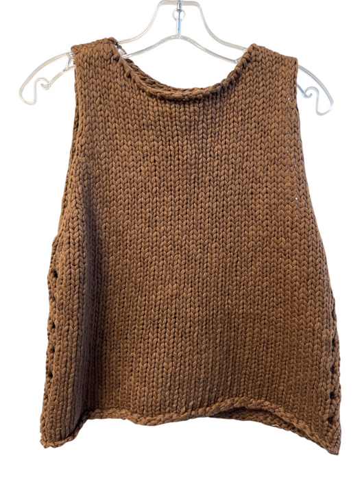 Free People Size S Brown No Fabric Tag Chunky Knit Round Neck Sleeveless Sweater Brown / S