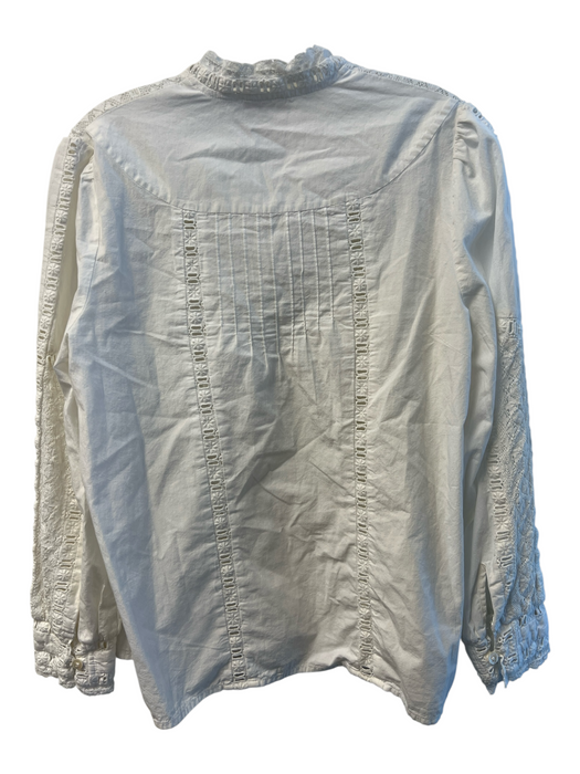 My Sunday Morning Size Est S White Cotton V Neck Lace design Button Up Top White / Est S