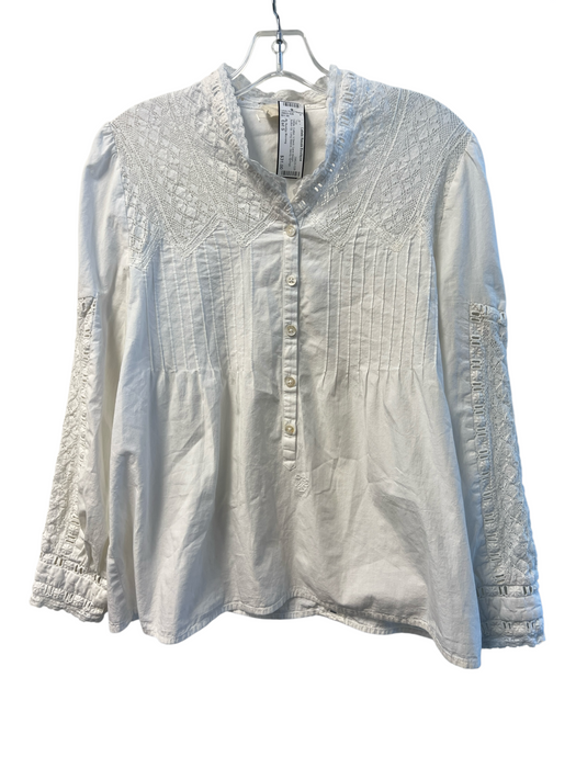 My Sunday Morning Size Est S White Cotton V Neck Lace design Button Up Top White / Est S