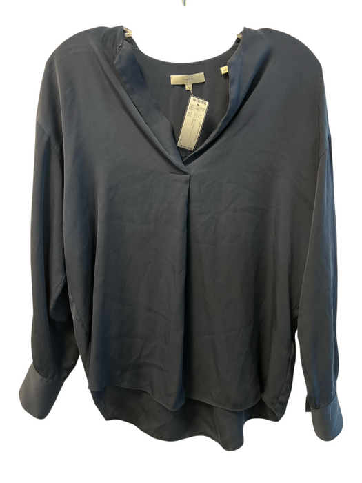 Vince Size XS Navy Silk V Neck Long Sleeve Pleat Top Navy / XS