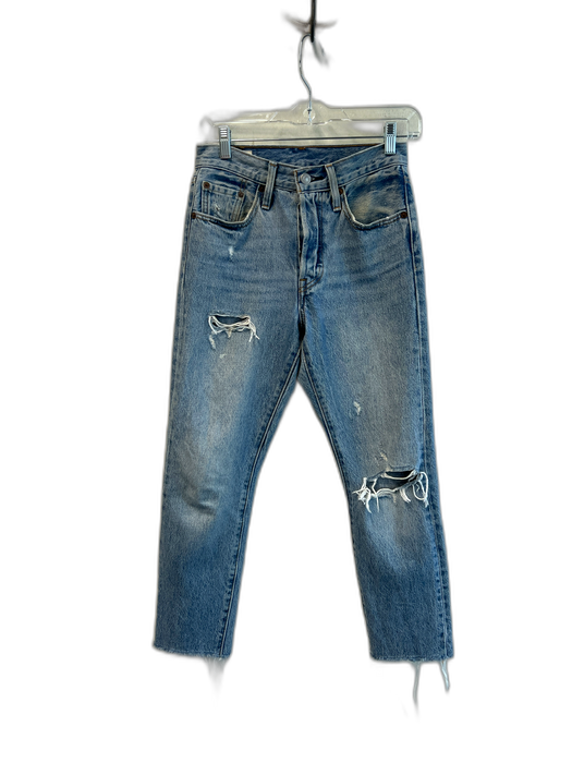 Levi Strauss & Co. Size 24 Medium Wash Cotton Button Fly Distressed Skinny Jeans Medium Wash / 24