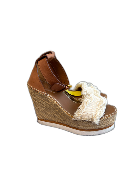 SeeByChloe Shoe Size 36 Brown Leather Espadrille Open Toe Ankle Strap Shoes Brown / 36