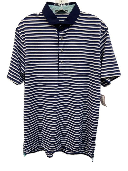 Greyson Size M Blue & White Synthetic Striped Polo Athleisure Men's Short Sleeve Blue & White / M