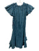 Karina Grimaldi Size S Blue & Gold Cotton Ruffle Cap Sleeve Split Neck Dress Blue & Gold / S