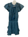 Karina Grimaldi Size S Blue & Gold Cotton Ruffle Cap Sleeve Split Neck Dress Blue & Gold / S
