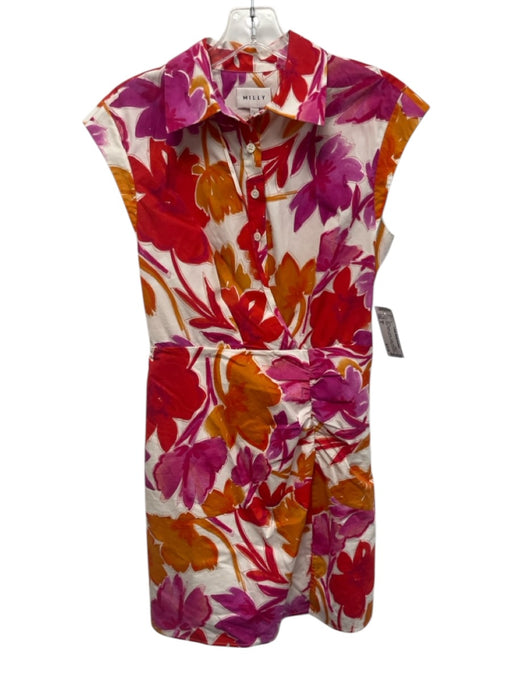 Milly Size 0 Red, Orange, Purple Cotton Sleeveless Floral Print Collar Dress Red, Orange, Purple / 0