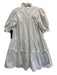 Pomander Place Size XS White Cotton Short Puff Sleeve Ruffle mock neck Dress White / XS