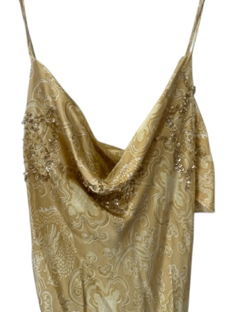 Josie Natori Size XS Yellow & White Silk Spaghetti Strap Criss Cross Back Dress Yellow & White / XS