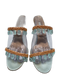 Manolo Blahnik Shoe Size 39.5 Aqua Blue & Beige textile upper Beaded Sandals Aqua Blue & Beige / 39.5