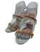 Manolo Blahnik Shoe Size 39.5 Aqua Blue & Beige textile upper Beaded Sandals Aqua Blue & Beige / 39.5