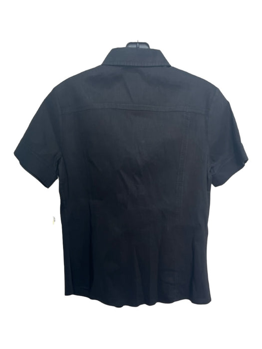 Theory Size S Black Linen Blend Collared Button Up Short Sleeve Top Black / S
