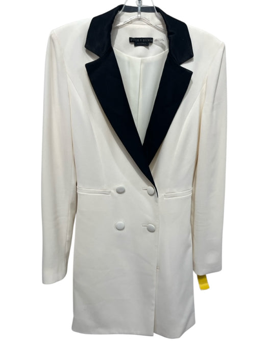 Alice + Olivia Size 2 Ivory & Black Polyester Double Breasted Button Up Jacket Ivory & Black / 2