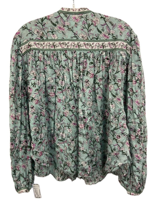 Isabel Marant Etoile Size 38 Aqua Blue & Multi Cotton Floral Button Front Top Aqua Blue & Multi / 38