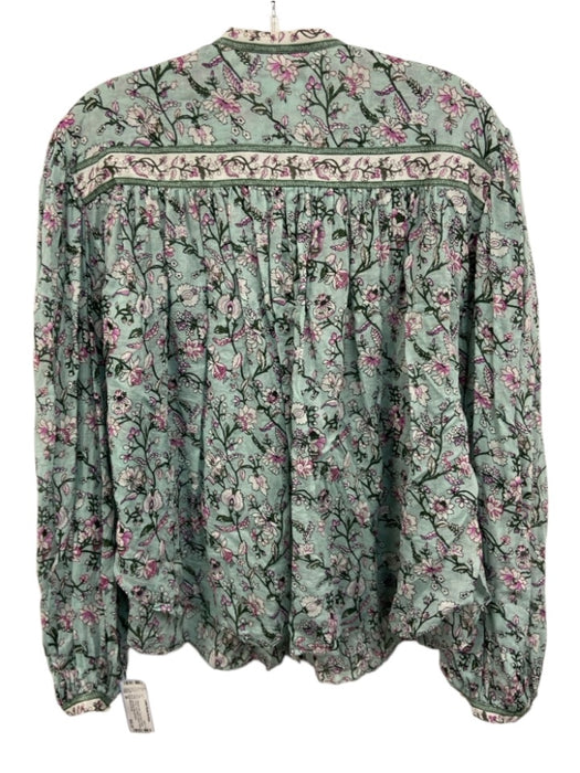Isabel Marant Etoile Size 38 Aqua Blue & Multi Cotton Floral Button Front Top Aqua Blue & Multi / 38