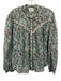 Isabel Marant Etoile Size 38 Aqua Blue & Multi Cotton Floral Button Front Top Aqua Blue & Multi / 38