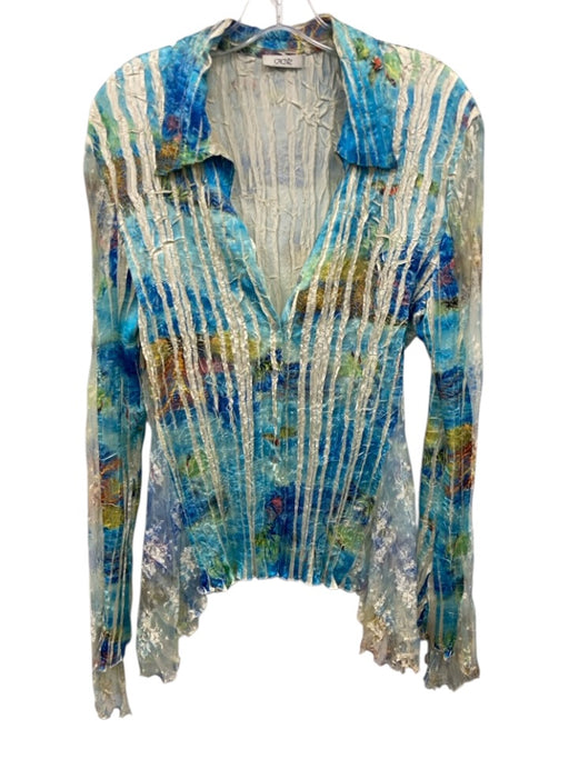 Cache Size Est M Cream White, Blue & Multi No Fabric Tag Ocean Life Print Top Cream White, Blue & Multi / Est M