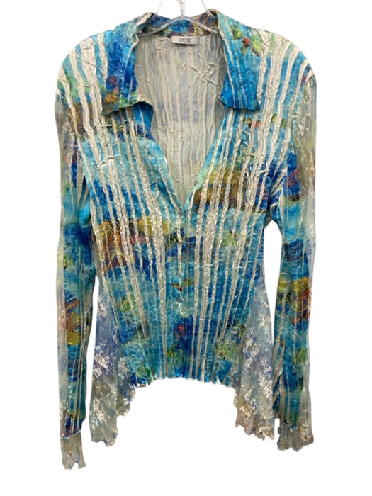 Cache Size Est M Cream White, Blue & Multi No Fabric Tag Ocean Life Print Top Cream White, Blue & Multi / Est M