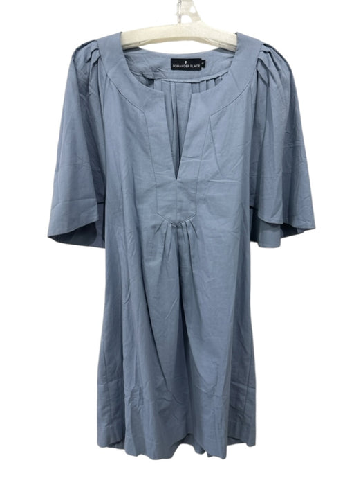 Pomander Place Size XS Blue Cotton Pleated Detail babydoll Split V neck Dress Blue / XS