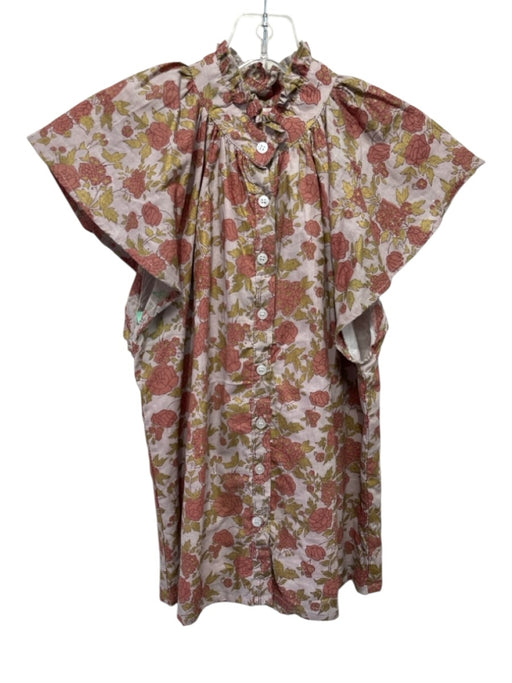 Victoria Dunn Size XS Rose Pink & Gold Cotton Block Printed Floral Top Rose Pink & Gold / XS