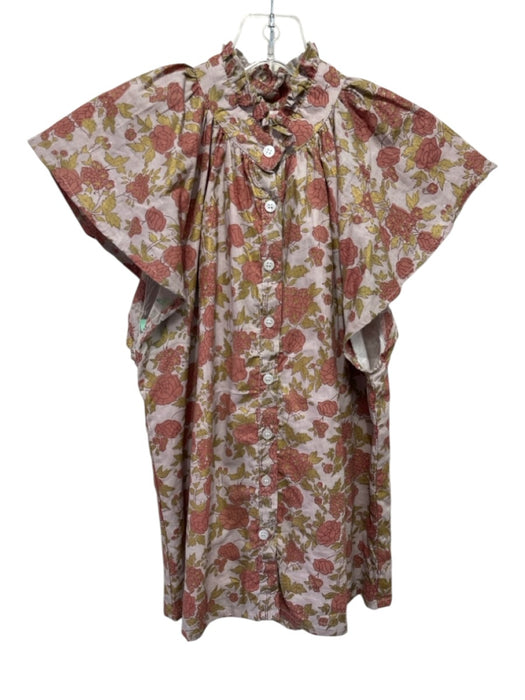 Victoria Dunn Size XS Rose Pink & Gold Cotton Block Printed Floral Top Rose Pink & Gold / XS