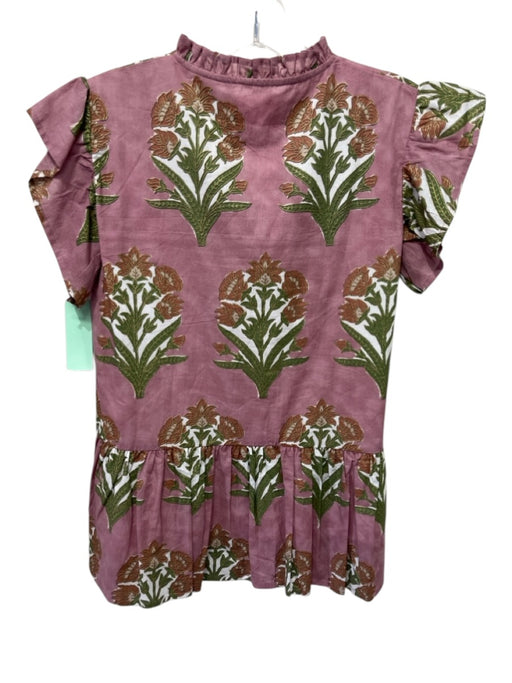 Victoria Dunn Size XS Purple, Green, White Cotton Ruffle Trim Flowers Top Purple, Green, White / XS