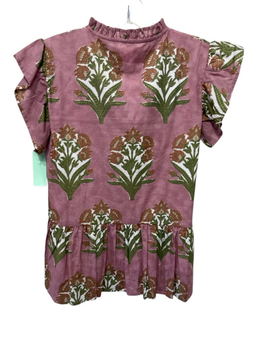 Victoria Dunn Size XS Purple, Green, White Cotton Ruffle Trim Flowers Top Purple, Green, White / XS