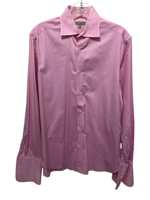Ted Baker Size 2 Pink Cotton Solid Button Down Men's Long Sleeve Shirt Pink / 2