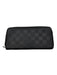 Louis Vuitton Black Leather Damier embossed Zip Around Wallets Black