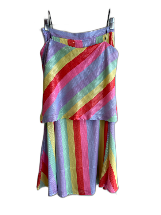 Olivia Rubin Size 4 Rainbow Polyester Sequin Striped Side Zip Tank Top Skirt Set Rainbow / 4