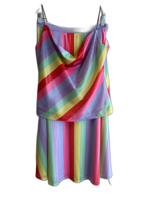 Olivia Rubin Size 4 Rainbow Polyester Sequin Striped Side Zip Tank Top Skirt Set Rainbow / 4