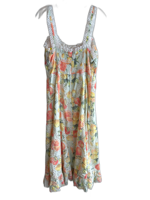 Anthropologie Size M Green Orange Yellow Polyester & Viscose Lace Trim Dress Green Orange Yellow / M