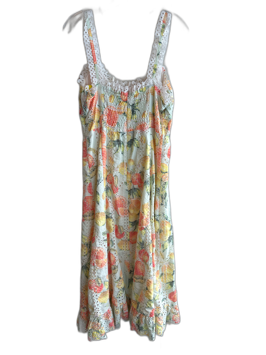 Anthropologie Size M Green Orange Yellow Polyester & Viscose Lace Trim Dress Green Orange Yellow / M