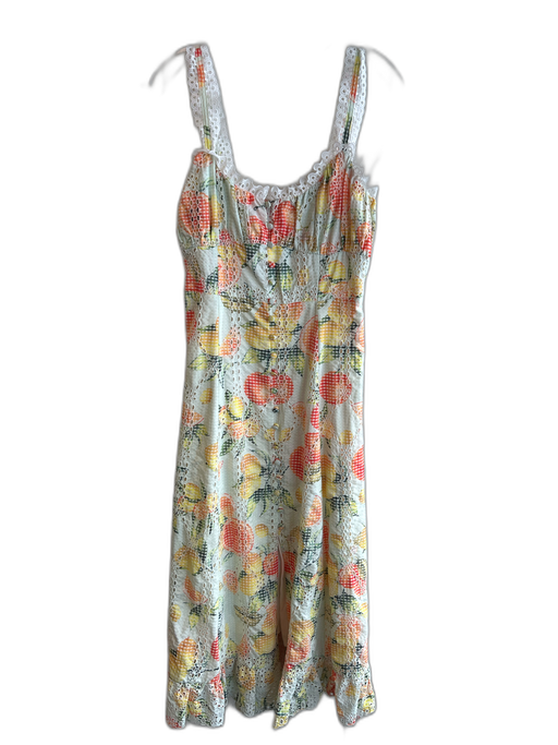 Anthropologie Size M Green Orange Yellow Polyester & Viscose Lace Trim Dress Green Orange Yellow / M