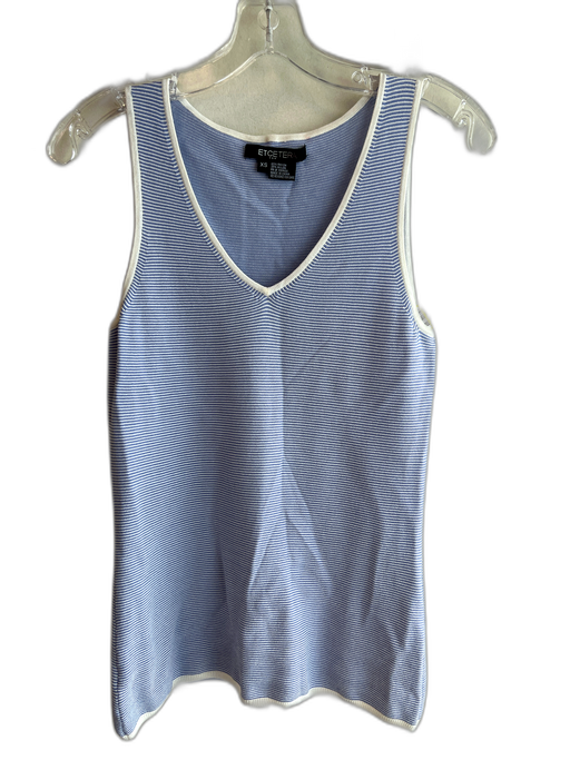Etcetera Size XS Blue & White Rayon & Nylon Sleeveless Striped V Neck Top Blue & White / XS