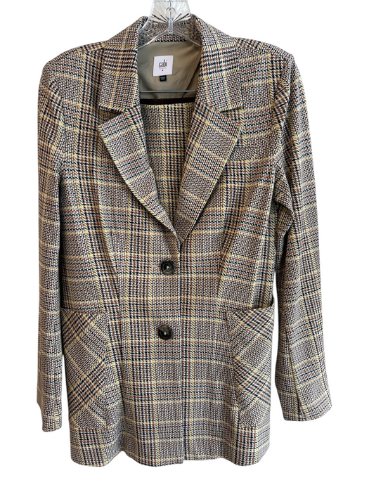 Cabi Size Mixed Brown & Multi Nylon Blend Plaid Lapel Blazer Skirt Set Brown & Multi / Mixed