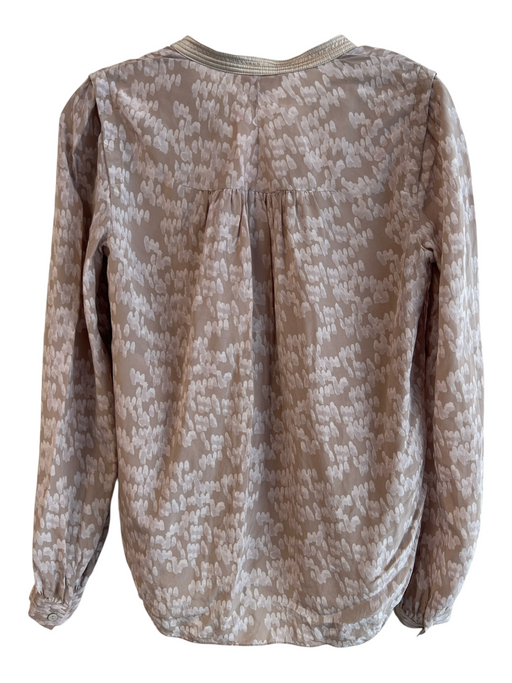 Rebecca Taylor Size 4 Brown Silk Round Neck Button Down Long Sleeve Abstract Top Brown / 4