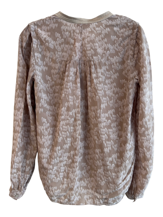 Rebecca Taylor Size 4 Brown Silk Round Neck Button Down Long Sleeve Abstract Top Brown / 4