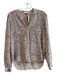 Rebecca Taylor Size 4 Brown Silk Round Neck Button Down Long Sleeve Abstract Top Brown / 4