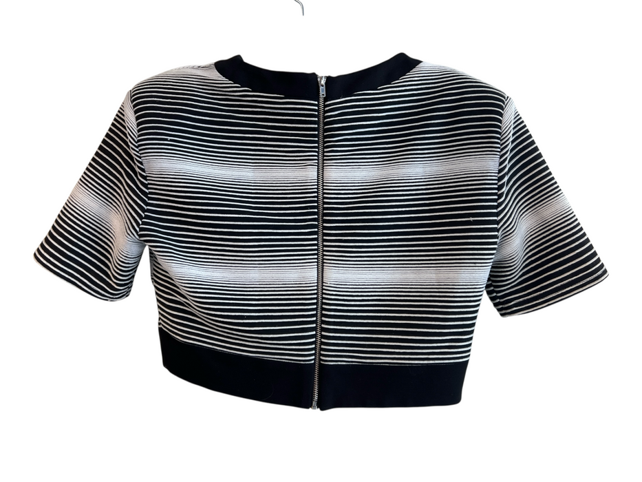 Elliatt Size S Black & White Polyester Blend Round Neck Back Zip Stripe Top Black & White / S